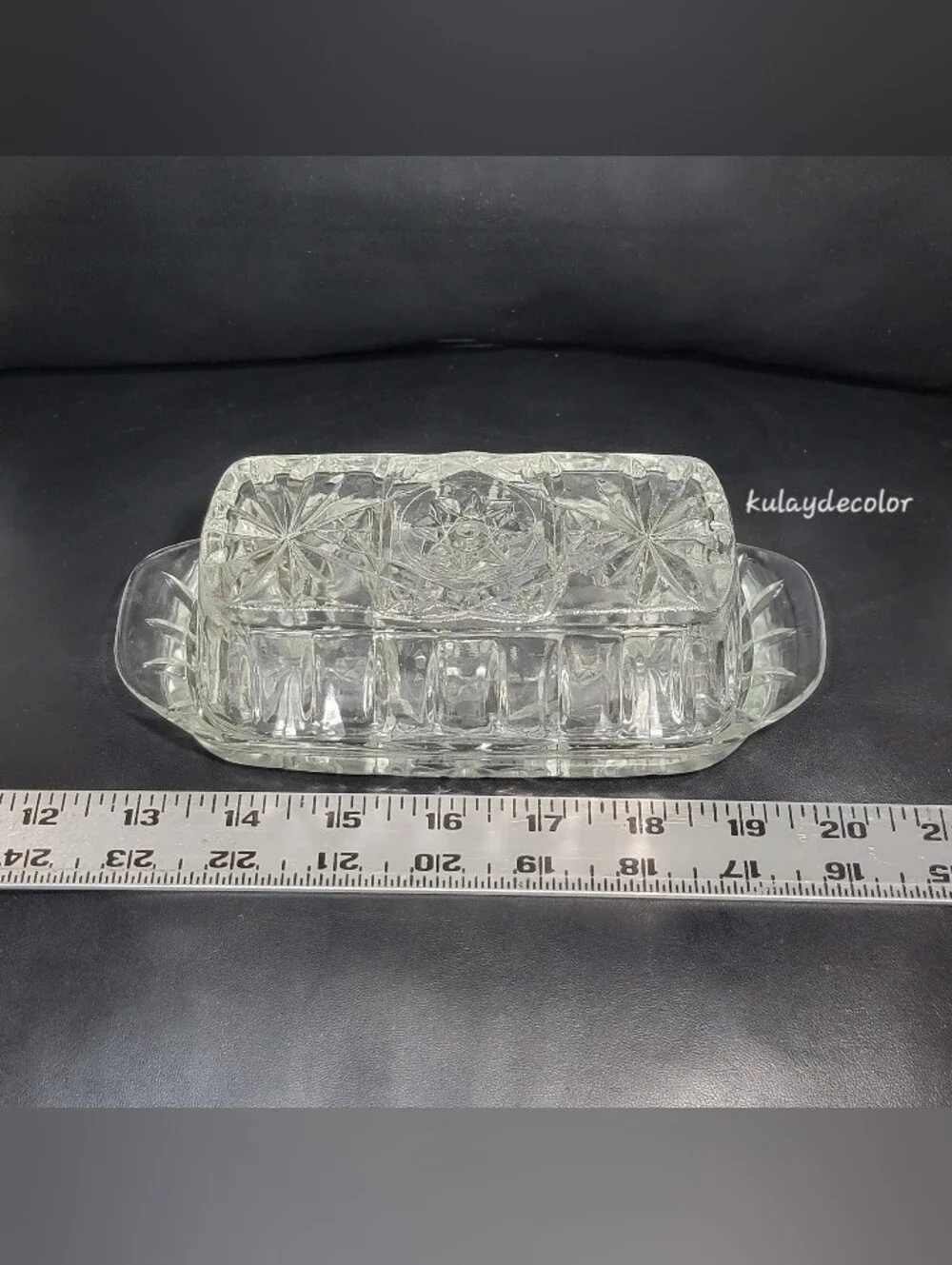 Vintage Anchor Hocking Pressed Glass Covered Butter Dish Star of David Pattern